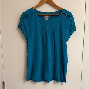 Anthropologie Maeve Teal Cap Sleeve Relaxed Blouse